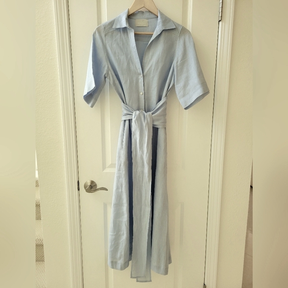 Redondo Frydman Solid Blue Linen Dress - Picture 11 of 11